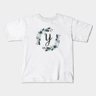 Floral Monogram Y Dark Bohemian Flora Kids T-Shirt